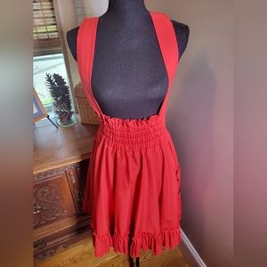 CUSTOM DESIGN RED PINAFORE APRON OVERALL RUFFLE DRESS COSPLAY